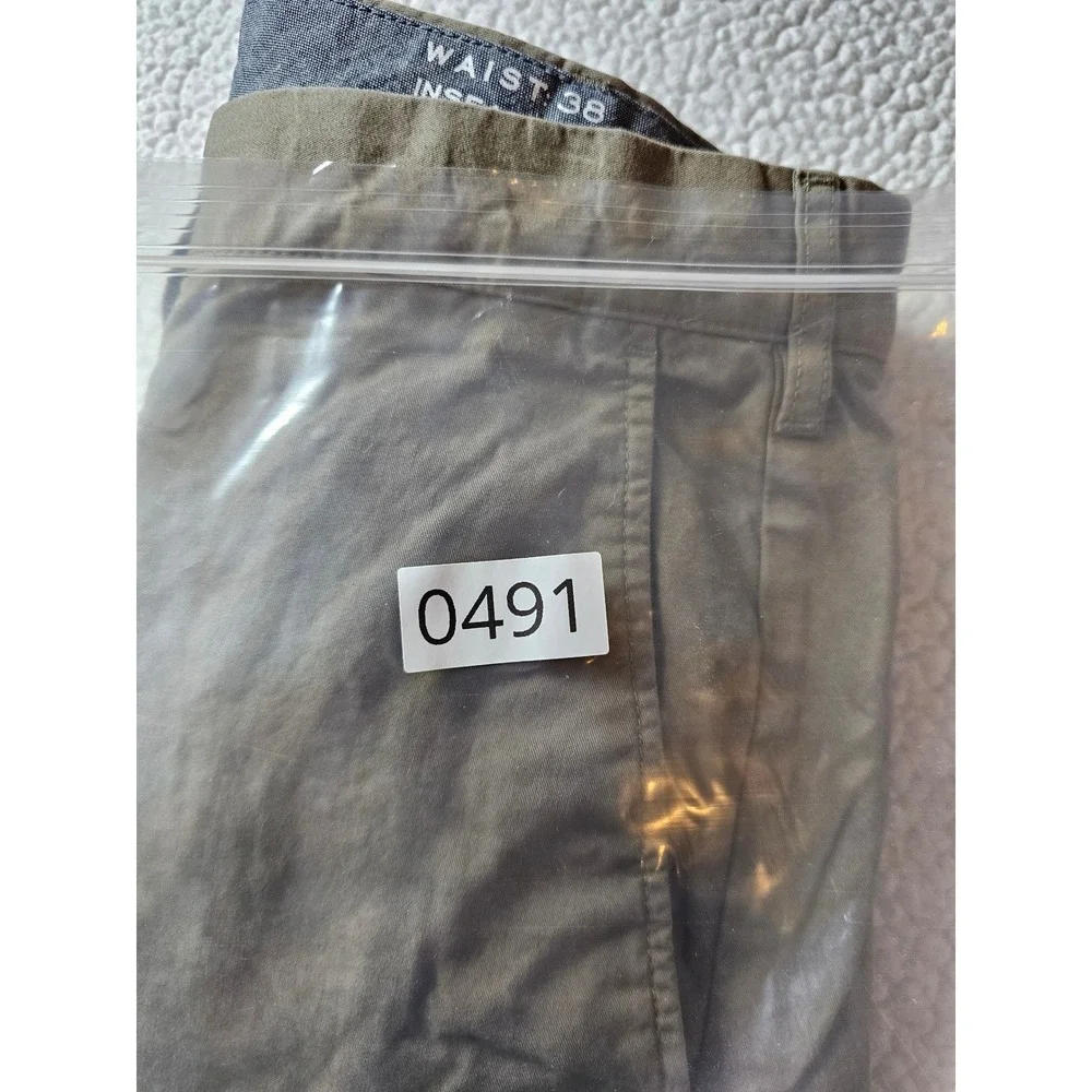 J.Crew Re-Imagined Mens Olive Green Stretch Chino Shorts 38 x 10.5 Flat Front
